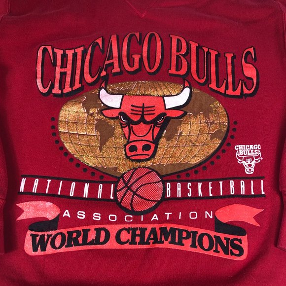 VTG Chicago Bulls World Champ Sweatshirt Adult Large Red Faded Big Logo Crewneck - Picture 4 of 16